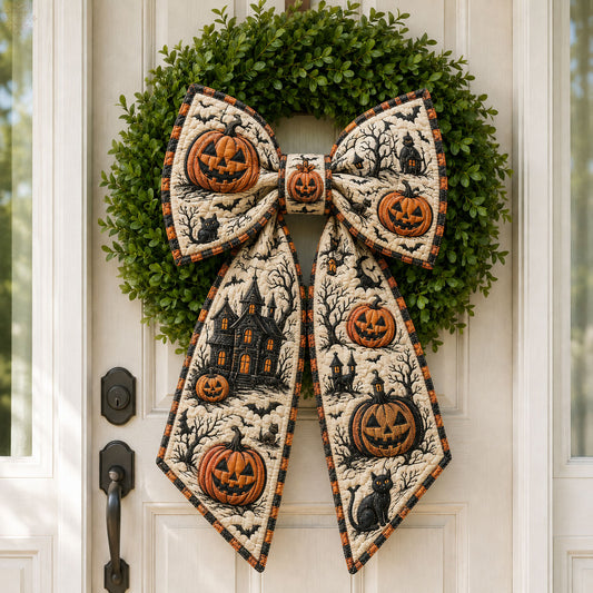 Vintage Halloween Pumpkin Haunted Quilted Wreath Sash GFTOHNL1013