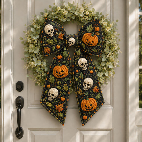 Pumpkin Skull Autumn Harvest Halloween Quilted Wreath Sash GFTOHNL1015