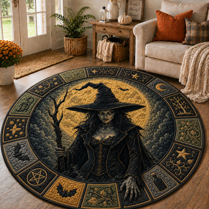 Moonlit Witch Enchantress Quilted Round Mat GFTOHNL1020