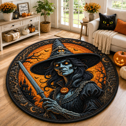 Undead Pumpkin Witch Halloween Quilted Round Mat GFTOHNL1021