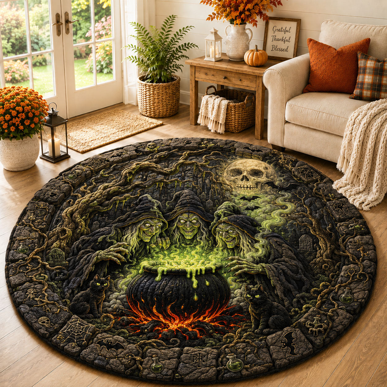Creepy Forest Coven Halloween Quilted Round Mat GFTOHNL1023