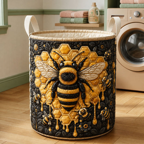 Golden Honeycomb Bee Quilted Laundry Basket GFTOHNL1062