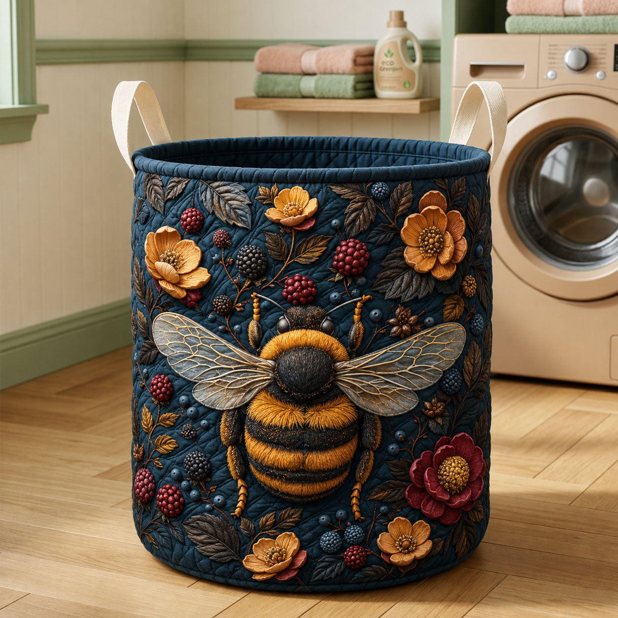 Midnight Floral Bumblebee Quilted Laundry Basket GFTOHNL1066