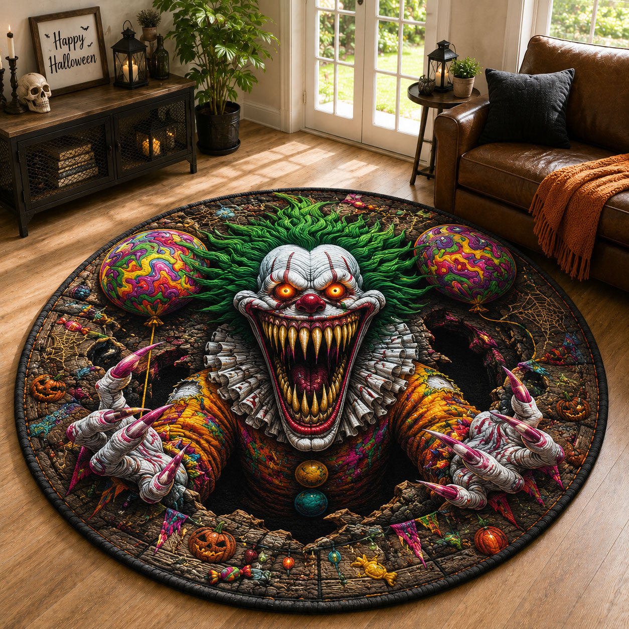 Neon Horror Clown Quilted Round Mat GFTOHNL1072