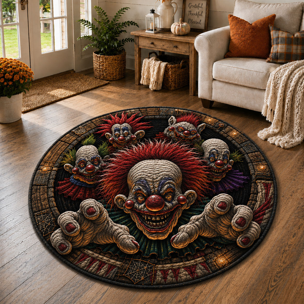 Evil Clown Circus Quilted Round Mat GFTOHNL1075