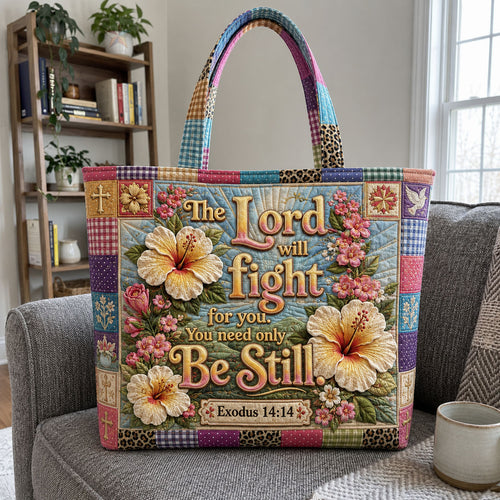 The Lord Will Fight For You Floral Quilted Tote Bag GFTOHNL1101