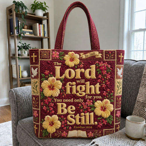 The Lord Will Fight For You Burgundy Hibiscus Quilted Tote Bag GFTOHNL1102