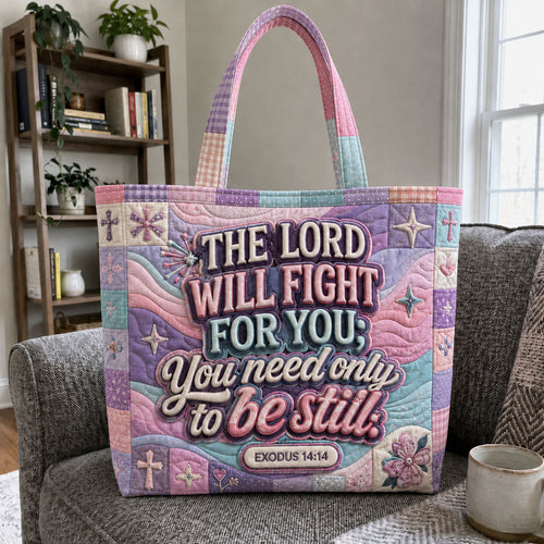 The Lord Will Fight For You Pastel Faith Quilted Tote Bag GFTOHNL1106
