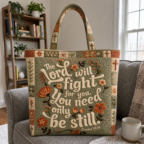 The Lord Will Fight For You Rustic Wildflower Quilted Tote Bag GFTOHNL1107