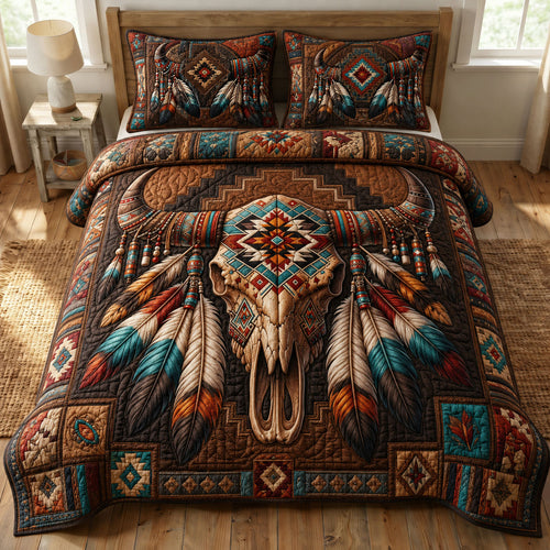 Native American Inspired Longhorn 3-Piece Quilted Bedding Set GFTOHNL1113