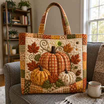 Autumn Harvest Pumpkin Maple Leaf Quilted Tote Bag GFTOHNL1142