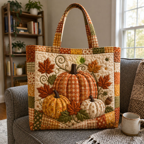 Autumn Harvest Pumpkin Maple Leaf Quilted Tote Bag GFTOHNL1142