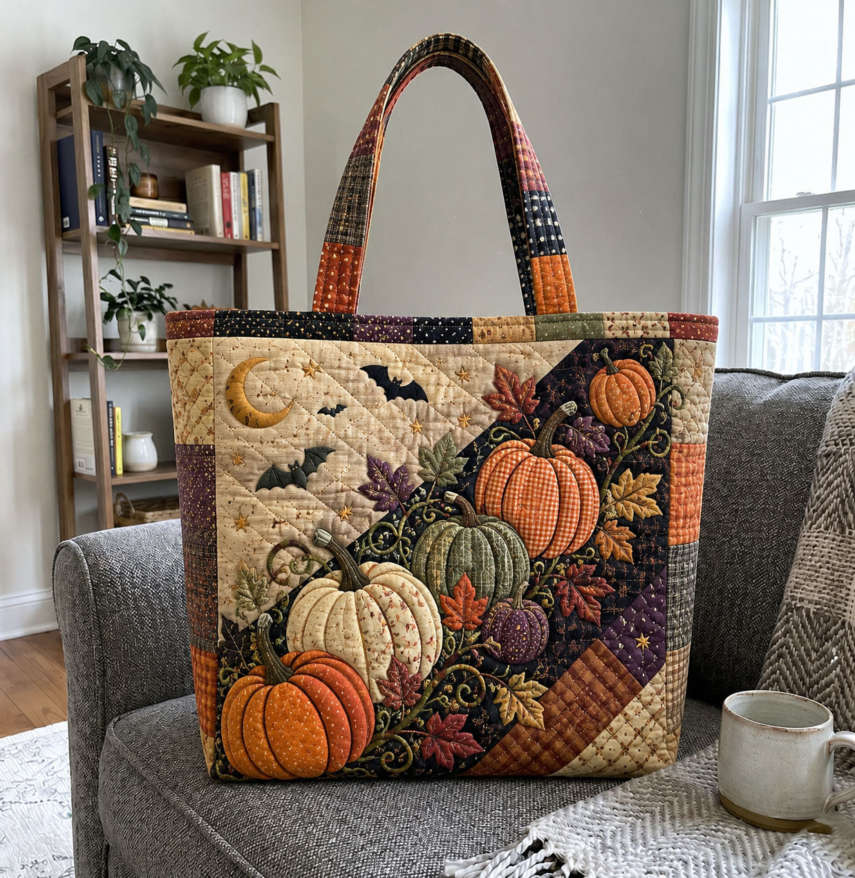 Moonlit Pumpkin Harvest Patchwork Quilted Tote Bag GFTOHNL1143
