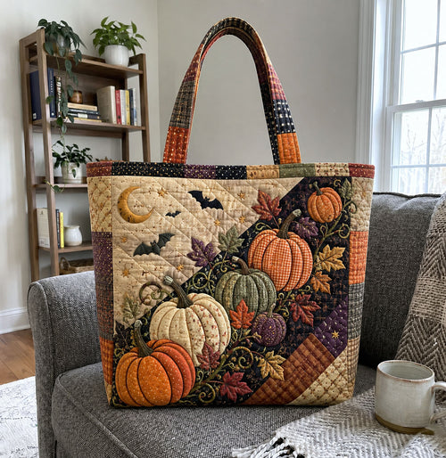Moonlit Pumpkin Harvest Patchwork Quilted Tote Bag GFTOHNL1143