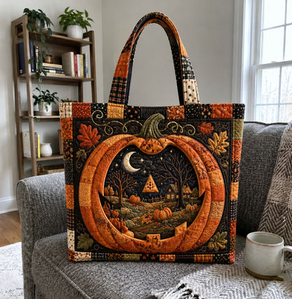 Pumpkin Patch Moonlit Farmhouse Quilted Tote Bag GFTOHNL1146