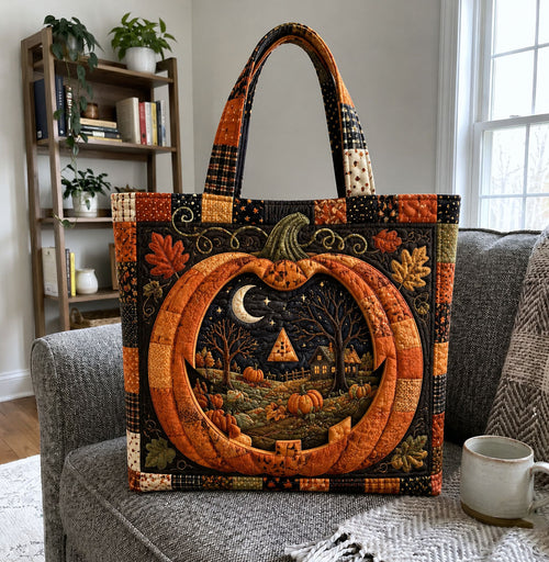 Pumpkin Patch Moonlit Farmhouse Quilted Tote Bag GFTOHNL1146