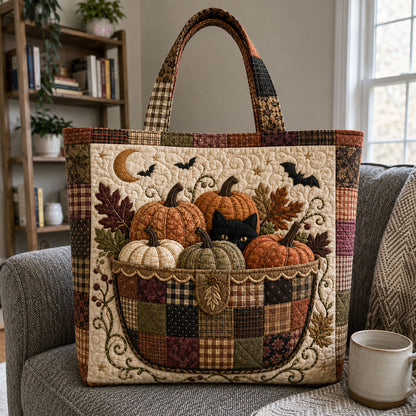 Black Cat Pumpkin Basket Autumn Quilted Tote Bag GFTOHNL1147