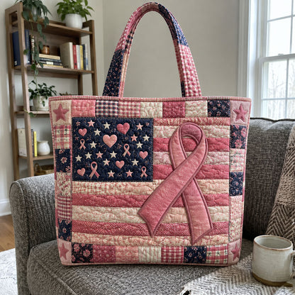 Patriotic Pink Ribbon Breast Cancer Quilted Tote Bag GFTOHNL1153