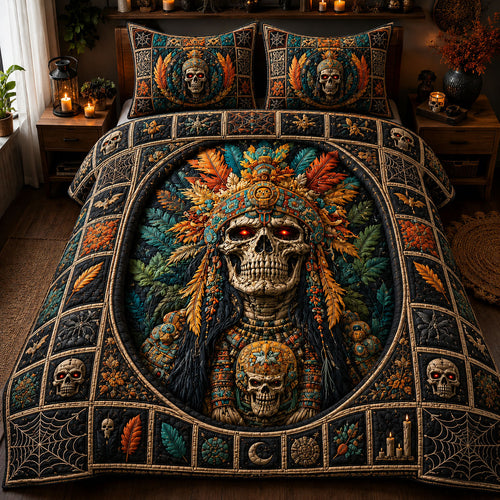 Tribal Skull Warrior Halloween 3-Piece Quilted Bedding Set GFTOHNL1165