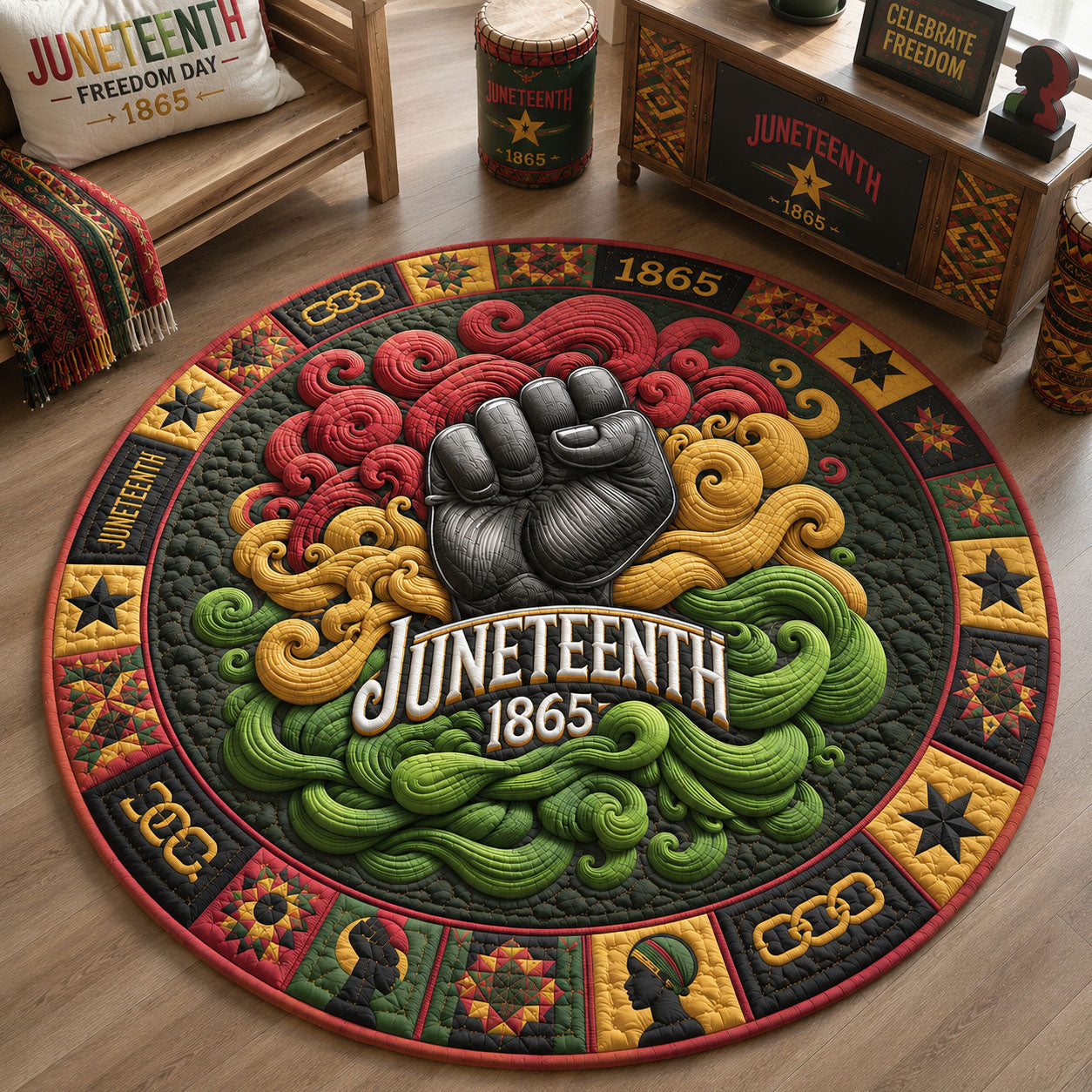 Juneteenth Fist of Freedom Quilted Round Mat GFTOHNL117