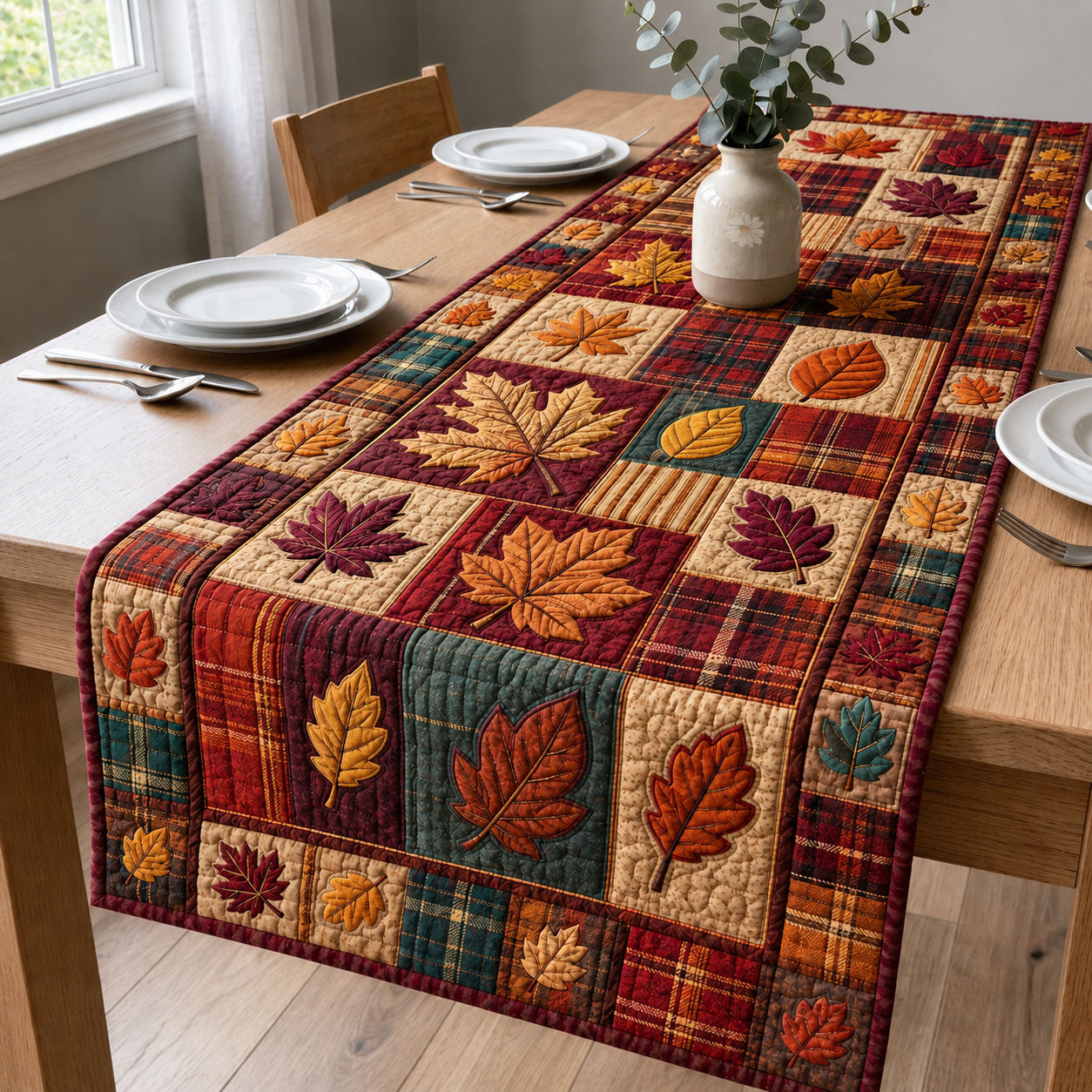 Autumn Maple Patchwork Quilted Table Runner GFTOHNL1184