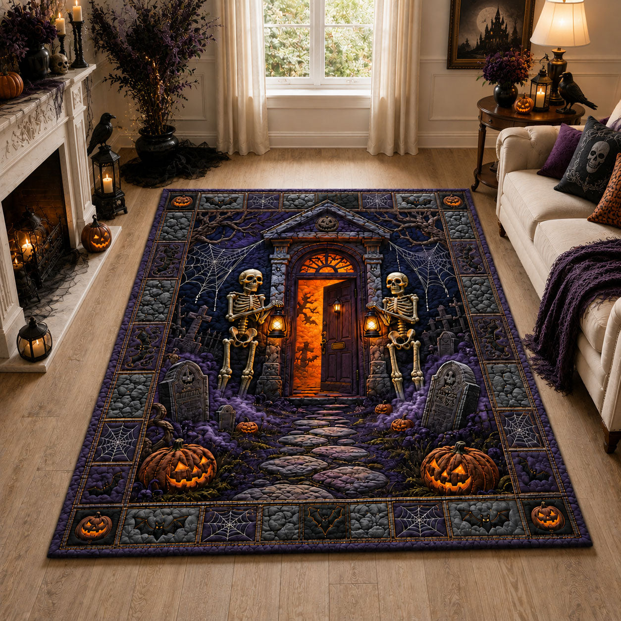 Skeleton Guard Haunted Door Area Rug GFTOHNL1192