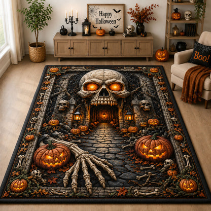 Skull Cave Pumpkin Halloween Area Rug GFTOHNL1193