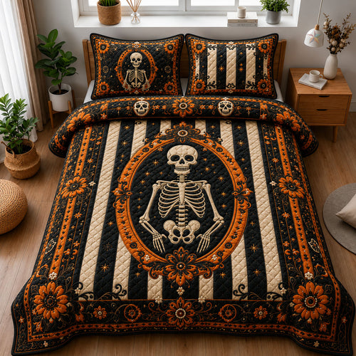 Victorian Skeleton Cameo 3-Piece Quilted Bedding Set GFTOHNL1203