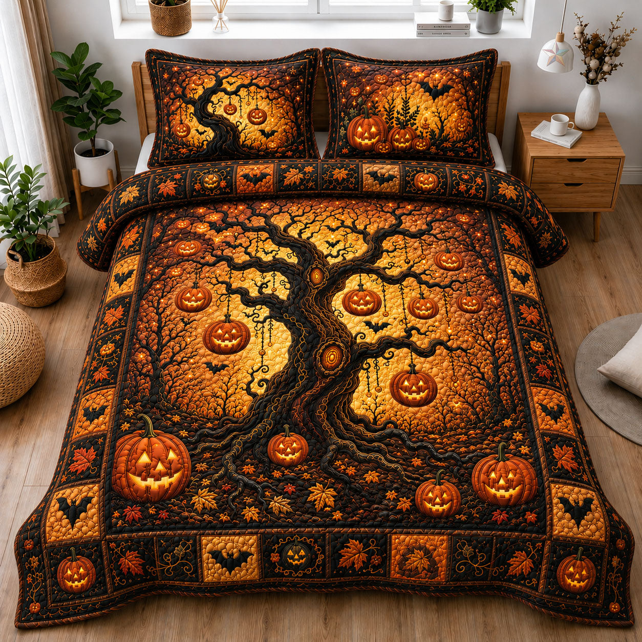 Enchanted Pumpkin Tree 3-Piece Quilted Bedding Set GFTOHNL1208