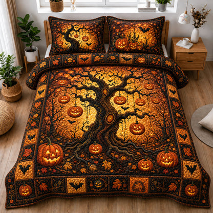 Enchanted Pumpkin Tree 3-Piece Quilted Bedding Set GFTOHNL1208