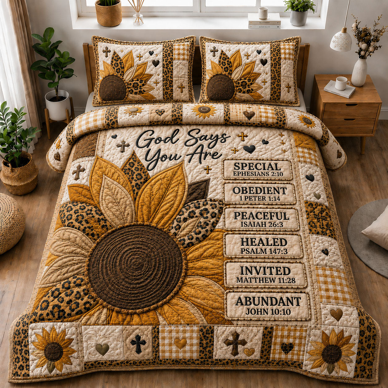 God Says You Are Special Sunflower 3-Piece Quilted Bedding Set GFTOHNL1223