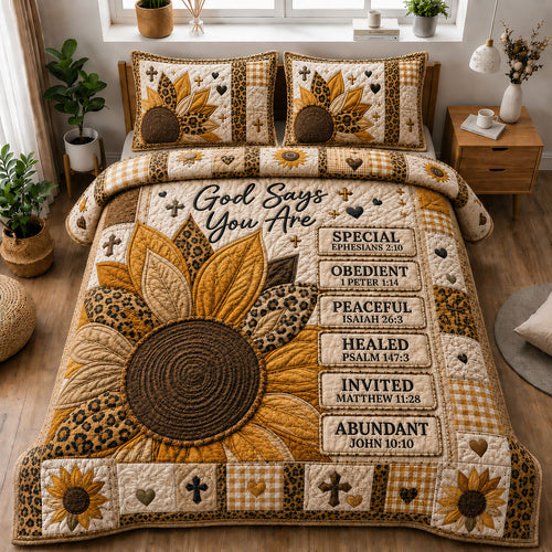 God Says You Are Special Sunflower 3-Piece Quilted Bedding Set GFTOHNL1223