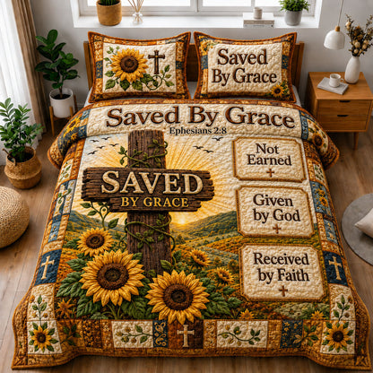 Saved by Grace Ephesians Sunflower 3-Piece Quilted Bedding Set GFTOHNL1226