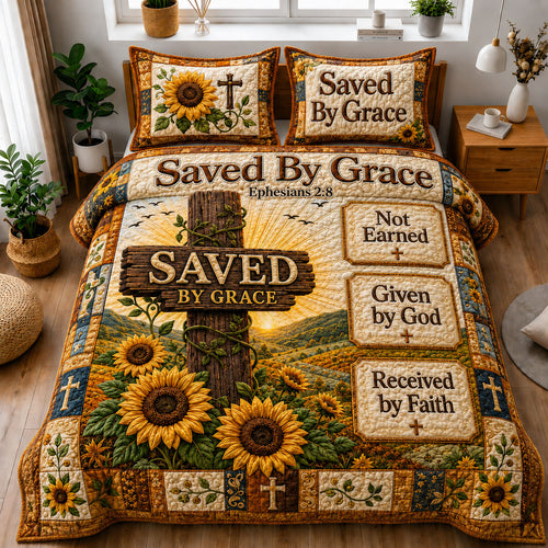 Saved by Grace Ephesians Sunflower 3-Piece Quilted Bedding Set GFTOHNL1226