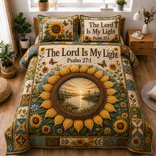 The Lord Is My Light Sunflower 3-Piece Quilted Bedding Set GFTOHNL1229