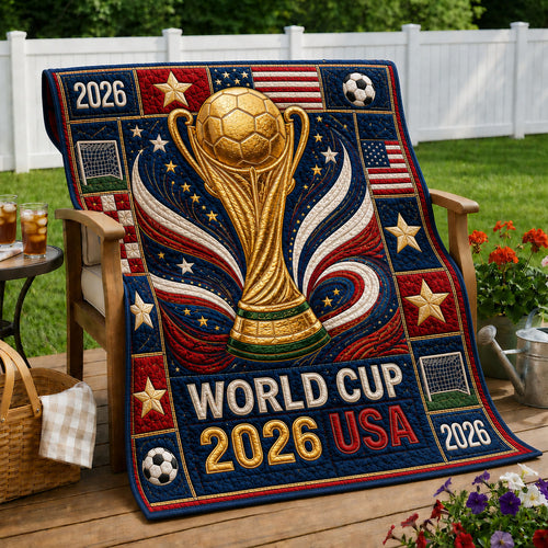 World Cup 2026 USA Trophy Quilted Blanket GFTOHNL1233