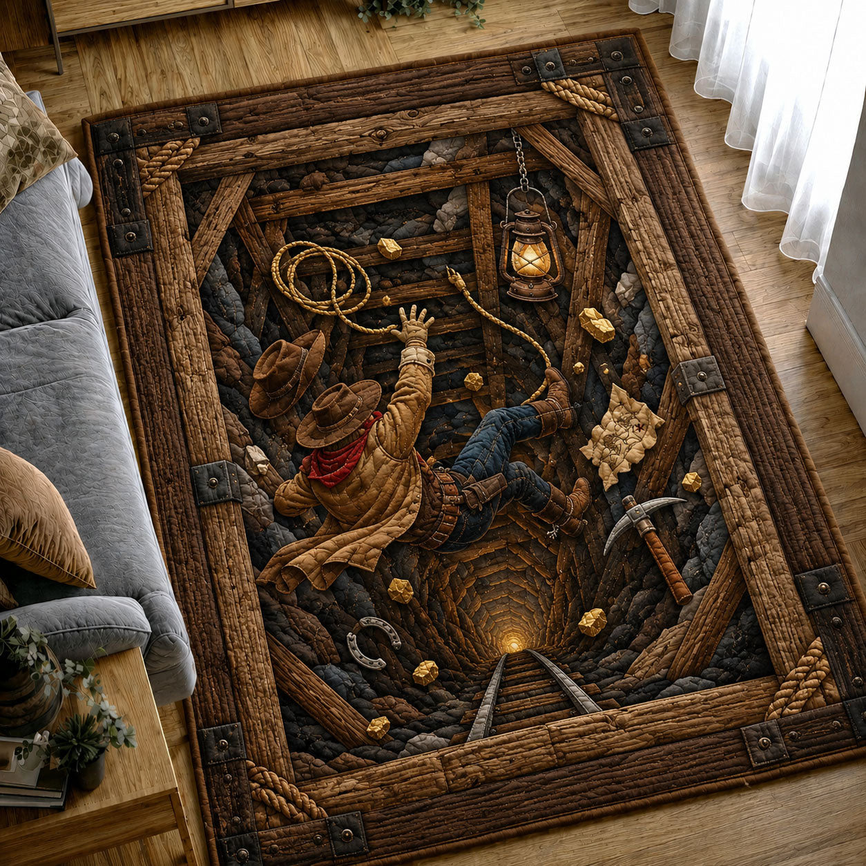 Cowboy Falling Through Abandoned Mine Area Rug GFTOHNL1252