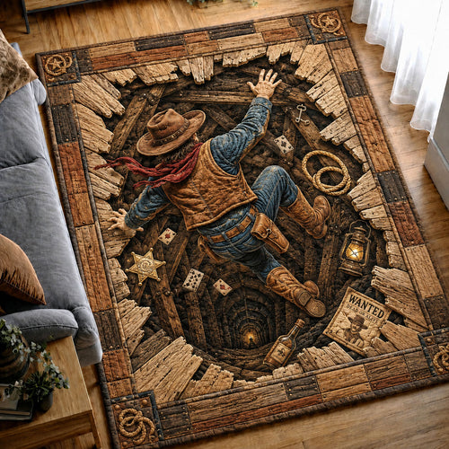 Cowboy Falling Into Wild West Tunnel Area Rug GFTOHNL1253