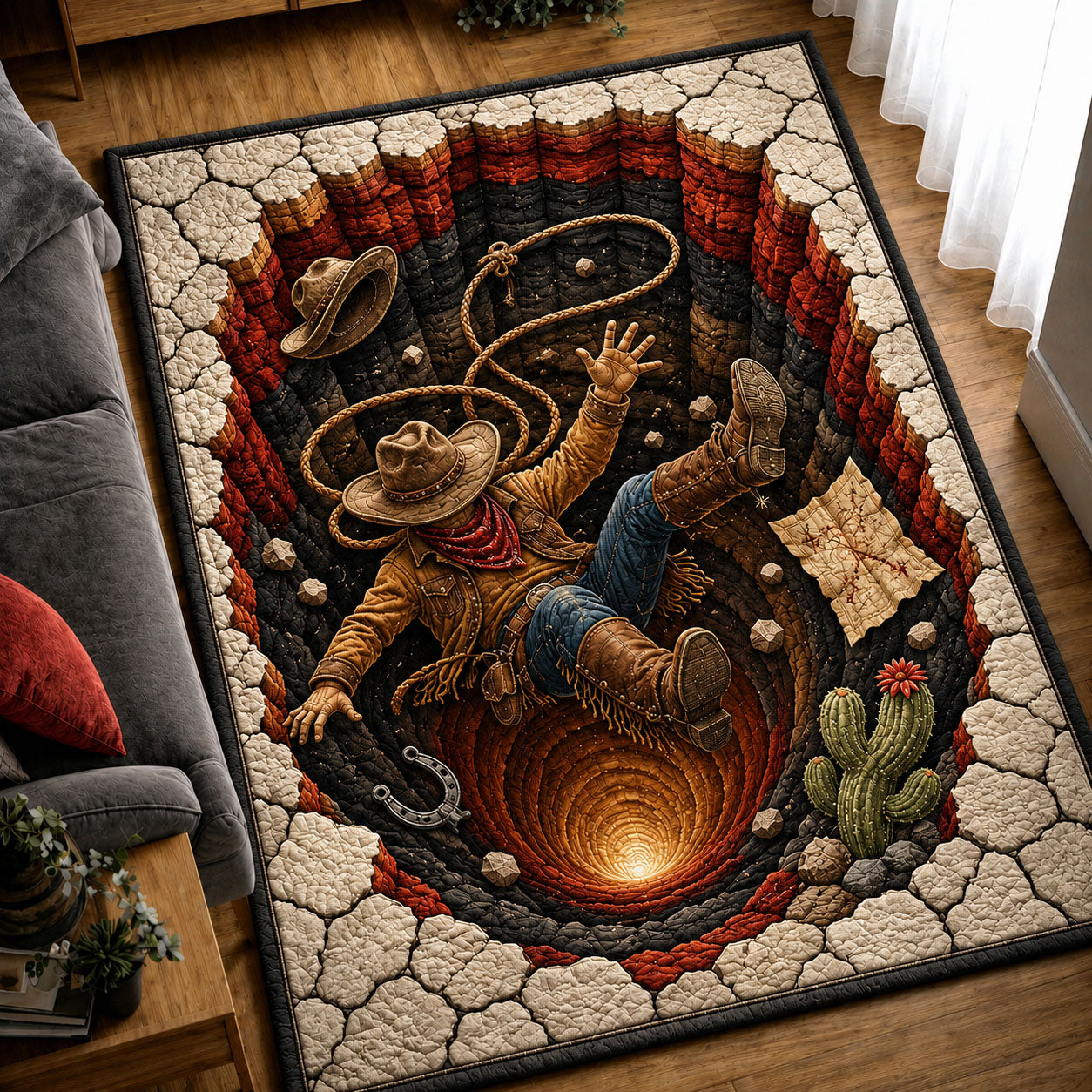 Cowboy Falling Into Desert Sinkhole Area Rug GFTOHNL1254