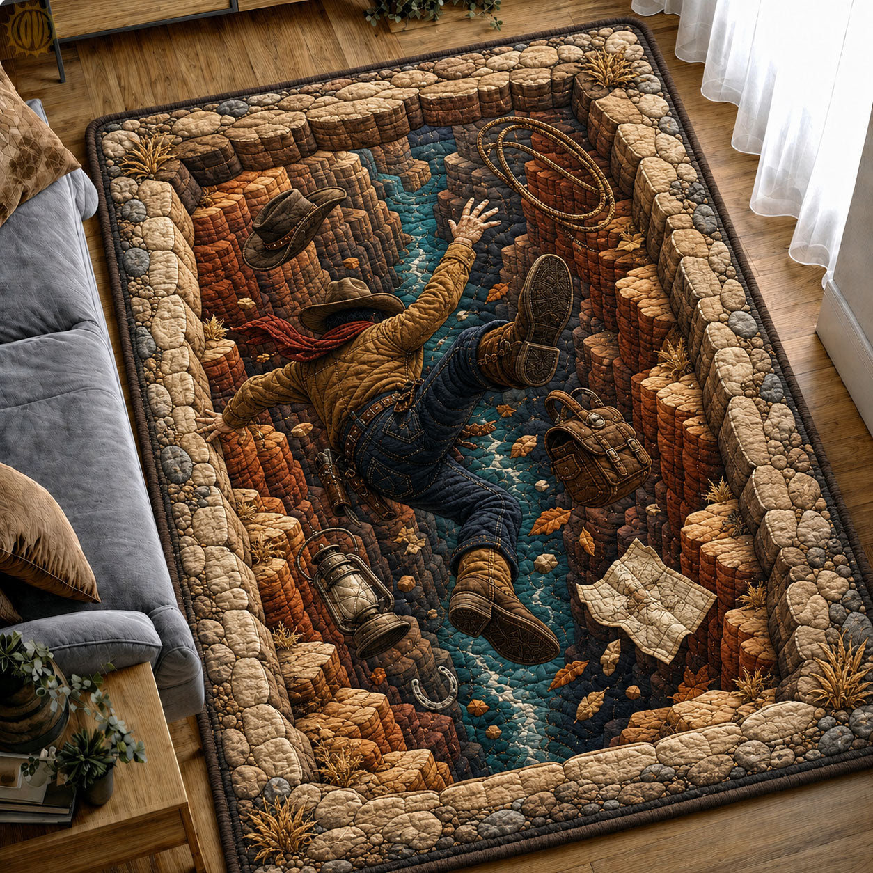 Cowboy Falling Through Red Rock Gorge Area Rug GFTOHNL1257