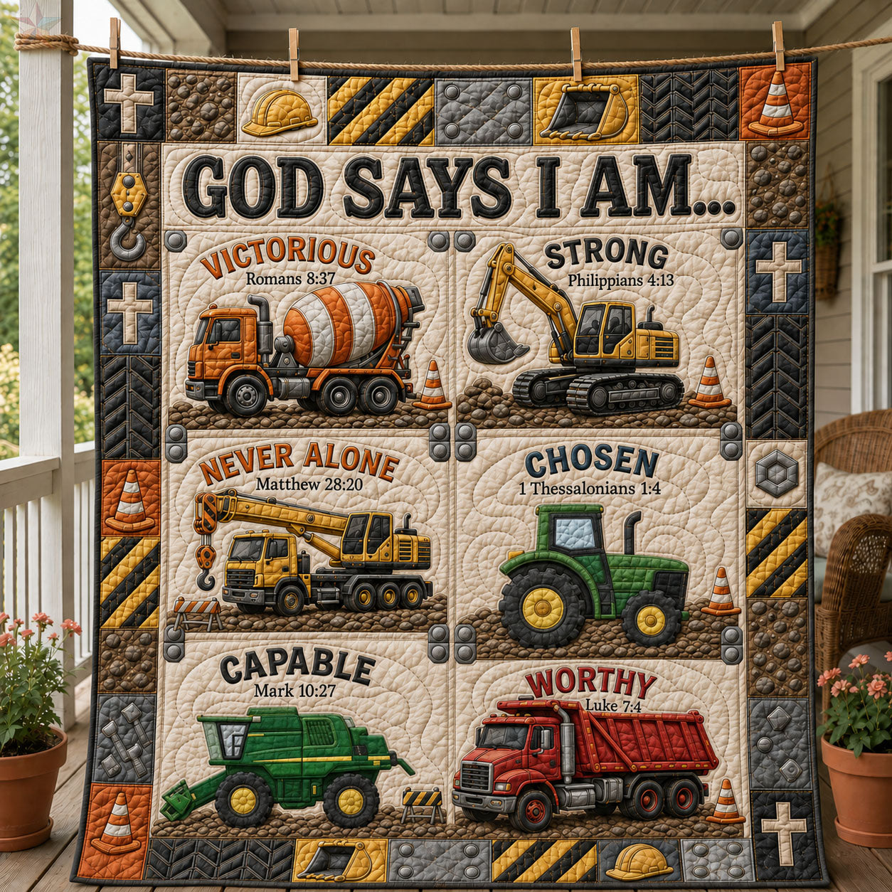 God Says I Am Construction Quilted Blanket GFTOHNL1279