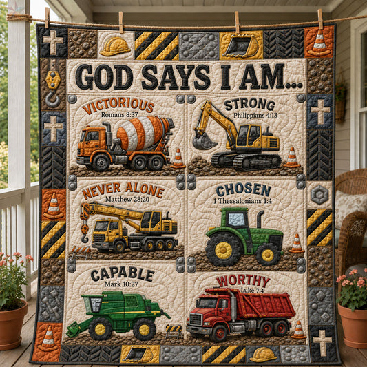 God Says I Am Construction Quilted Blanket GFTOHNL1279