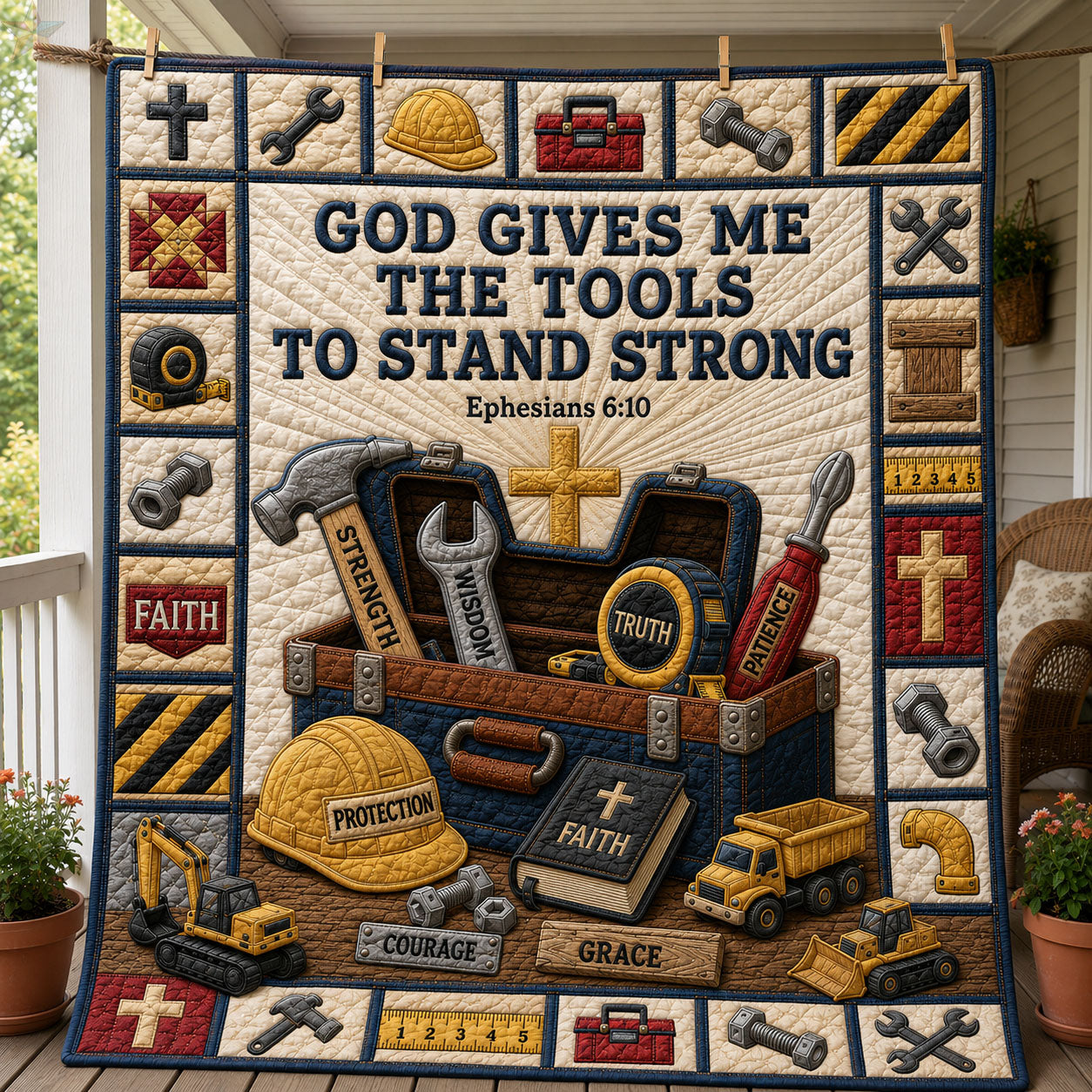 Tools Stand Strong Construction Quilted Blanket GFTOHNL1285