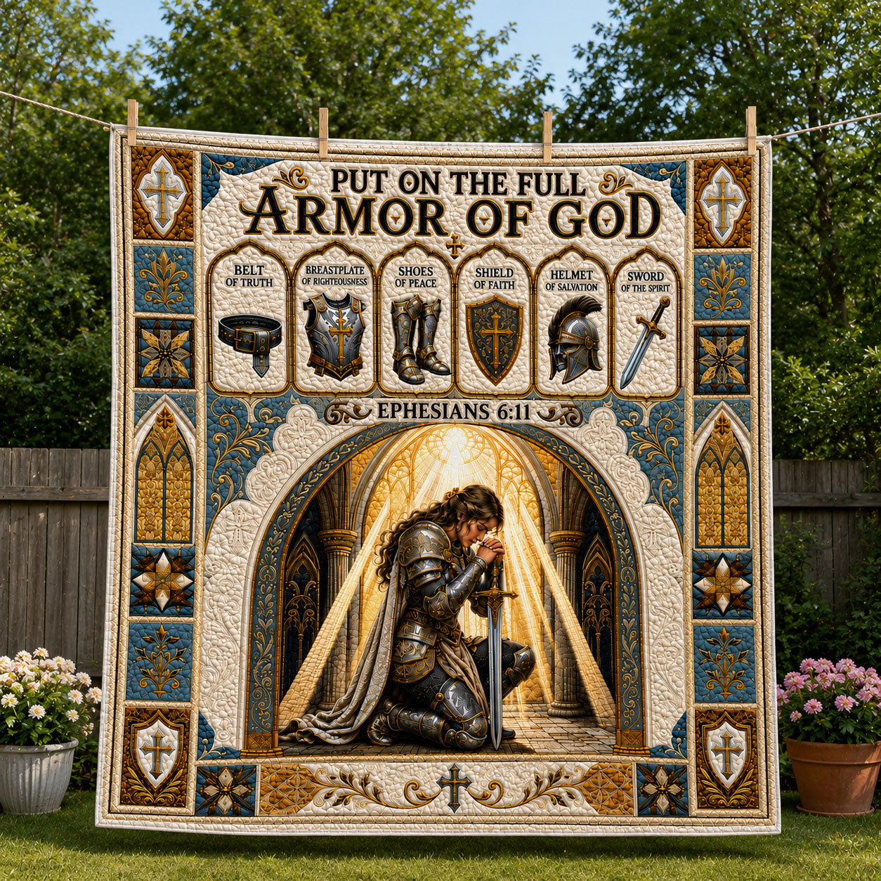 Heavenly Cathedral Spotlight Armor Of God Quilted Blanket GFTOHNL1306