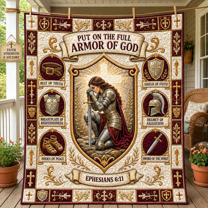 Burgundy Shield Crest Armor Of God Quilted Blanket GFTOHNL1307