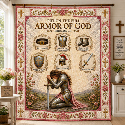 Pink Floral Prayer Armor Of God Quilted Blanket GFTOHNL1309