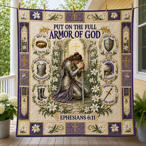 White Lily Prayer Garden Armor Of God Quilted Blanket GFTOHNL1310
