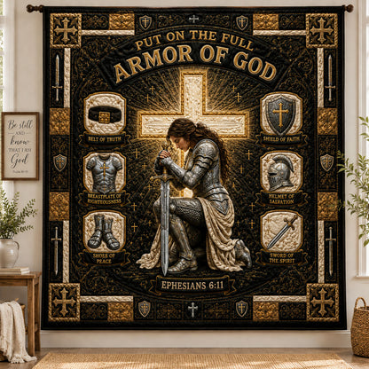Black Gold Divine Warrior Armor Of God Quilted Blanket GFTOHNL1311