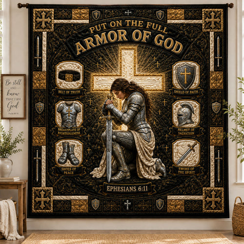 Black Gold Divine Warrior Armor Of God Quilted Blanket GFTOHNL1311