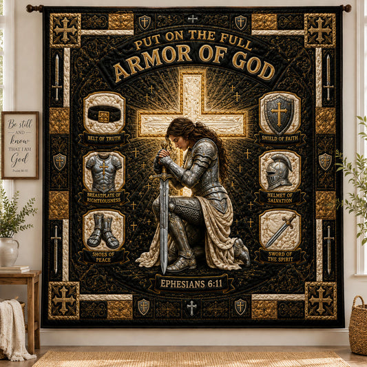 Black Gold Divine Warrior Armor Of God Quilted Blanket GFTOHNL1311